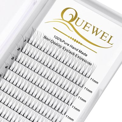 QUEWEL Premade Lash Fans, 3D Premade Fans Eyelash Extensions 0.10mm Thickness C Curl 11mm Volume Lash Extensions Short Stem Pre Made Fans Eyelash Extensions(3D 0.10C 11mm)