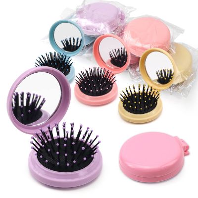 50pcs Folding Travel Mirror Hair Brushes Round Folding Pocket Hair Brush Mini Hair Comb Compact Travel Size Hair Massage Combor Women and Girls (5Colors)