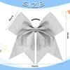 16 PCS 8" Large Glitter Cheer Bows for Cheerleaders, CN Sparkly Hair Bows with Elastic Hair Ties Accessories for Teens Girls Women Cheerleading Softball Competition Sports (Silver) view 4