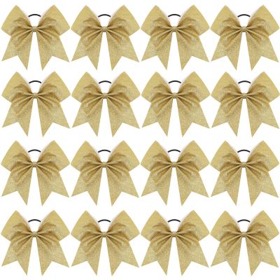 16PCS 8" Large Glitter Cheer Bows for Cheerleaders, CN Sparkly Hair Bows with Elastic Hair Ties Accessories for Teens Girls Women Cheerleading Softball Competition Sports (Gold)
