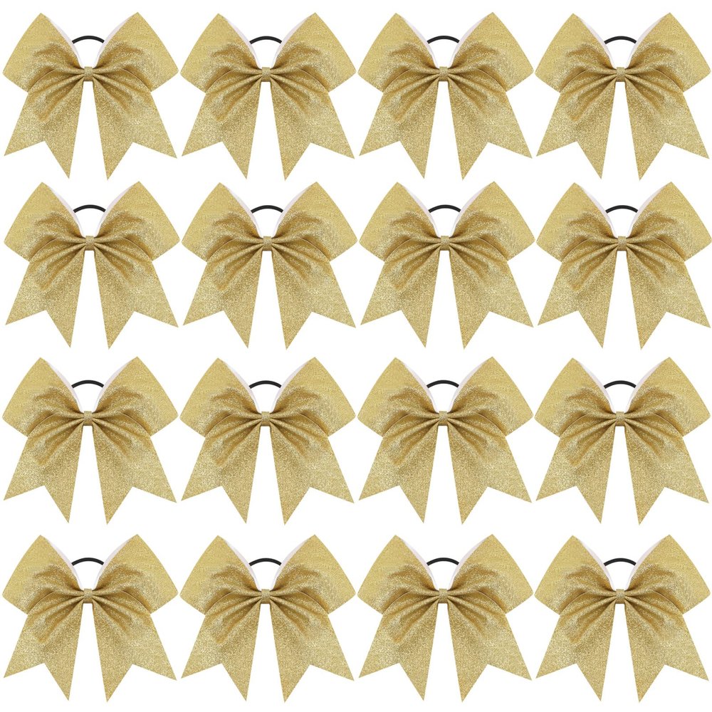 16PCS 8" Large Glitter Cheer Bows for Cheerleaders, CN Sparkly Hair Bows with Elastic Hair Ties Accessories for Teens Girls Women Cheerleading Softball Competition Sports (Gold)