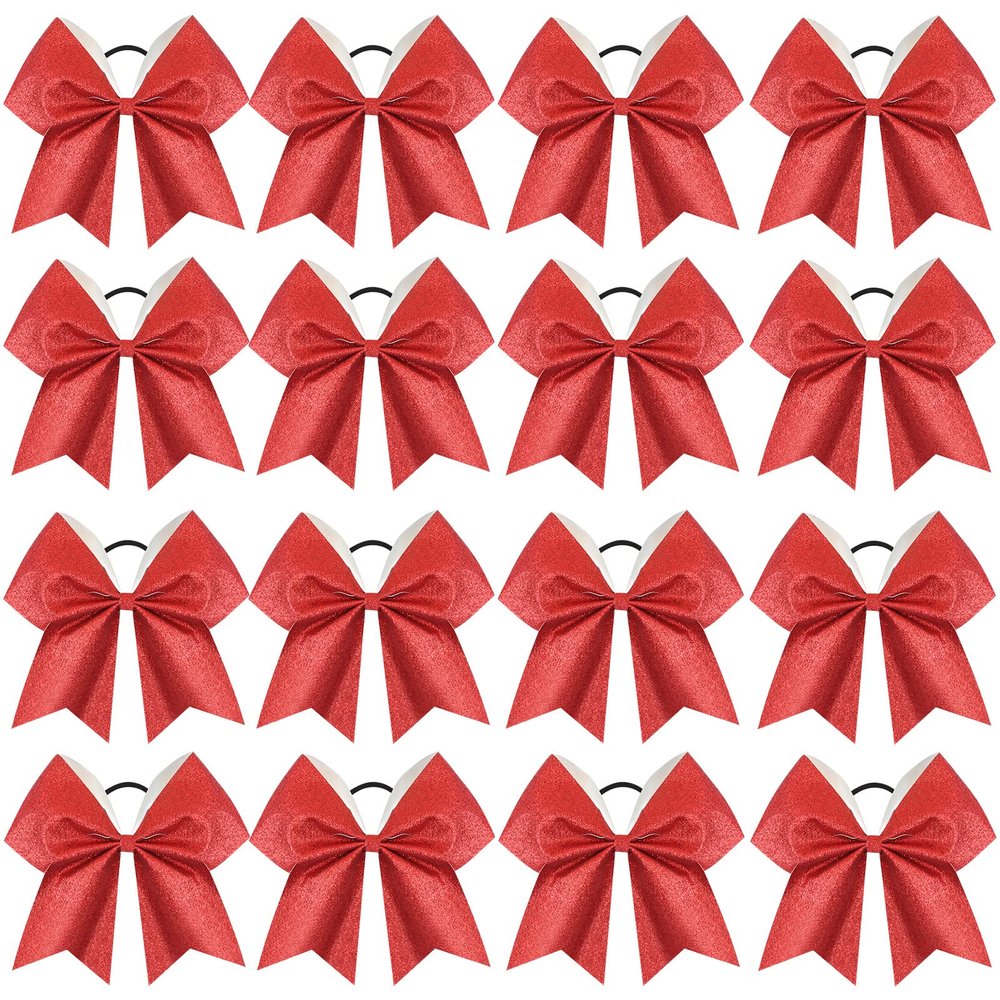 16PCS 8" Large Glitter Cheer Bows for Cheerleaders, CN Sparkly Hair Bows with Elastic Hair Ties Accessories for Teens Girls Women Cheerleading Softball Competition Sports
