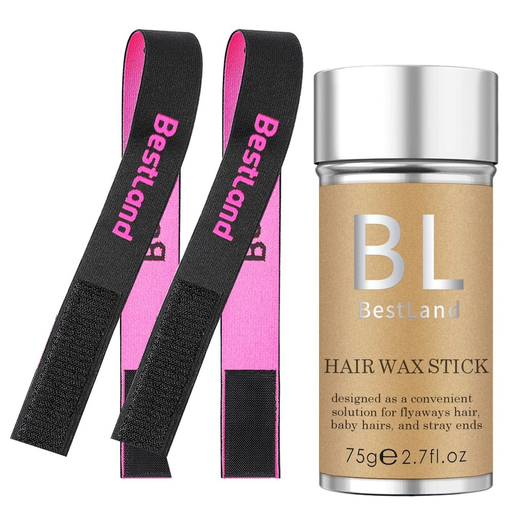 BestLand Hair Wax Stick Long-Lasting Hold and Natural Shine, with 2 Pcs Wig Melting Band for Front Lace Wig, Edge Control Hair Finishing Flyaways Slick Wax Stick for Women