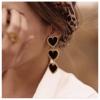 Allereyae Vintage Black Heart Drop Earrings Interlocking Heart Earrings Black Enamel Heart Stud Earrings Hanging Love Earrings Jewelry for Women view 2