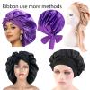 Custom Logo Satin Bonnet Hair Care Bonnet for Sleeping,10-20 PCS Silk Bonnet Hair Wrap Cap with Ribbon Tie Band for Women Curly Hair Braids (Pack of 20, Purple) view 4