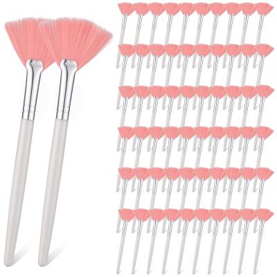 60 Pcs Fan Facial Brushes Fan Mask Soft Facial Applicator Brushes Acid Brush Cosmetic Makeup Blush Applicator Tools for Esthetician Eyeshadow Peel Mud Cream(Pink)