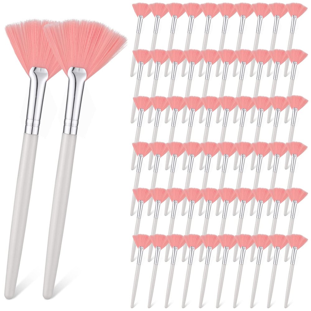 60 Pcs Fan Facial Brushes Fan Mask Soft Facial Applicator Brushes Acid Brush Cosmetic Makeup Blush Applicator Tools for Esthetician Eyeshadow Peel Mud Cream(Pink)