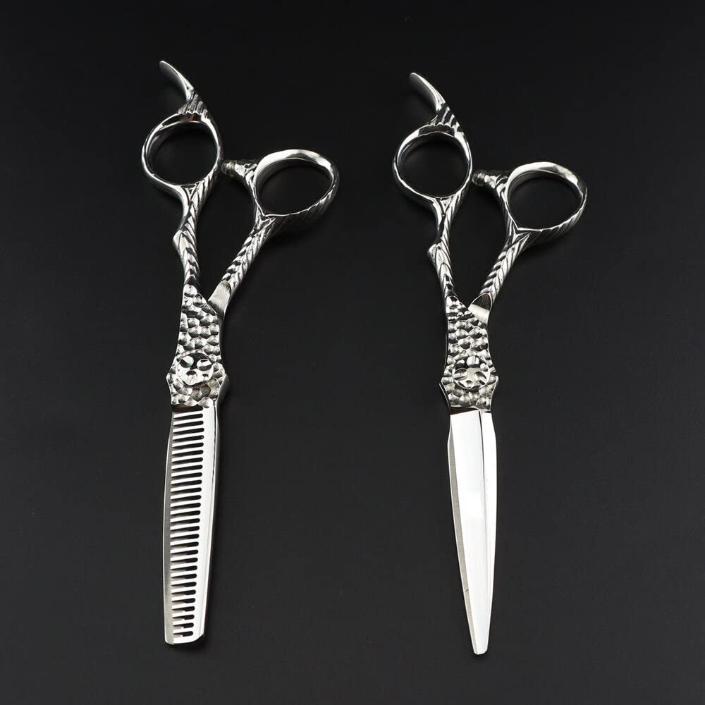 Professional Hair Cutting Shears, 6 Inch Professional Japan 440c Steel Upscale Silver Hair Scissors Haircut Thinning Barber Cutting Shears Hairdresser Scissors (Color : Set)