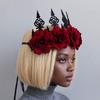 PENINSULA LOVE Rose Crown Headband Halloween Gothic Crown Flower Tiara Vintage Wedding Bridal Wreath for Cosplay Ball Party Day of The Dead view 3