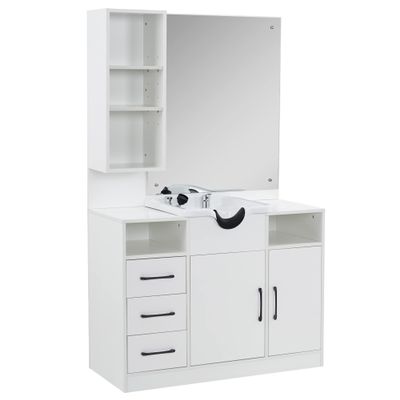 BarberPub Wall Mount Cabinet Barber Station with Mirror and Shampoo backwash Bowl Barbershop Salon Equipment 3140 (White)