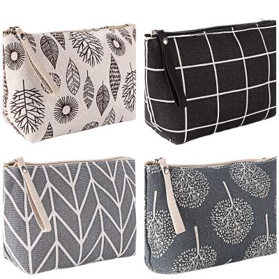 4 Pcs Canvas Cosmetic Bag, Multi-function Travel Makeup Bag Cosmetic Pouch with Zipper Travel Toiletry Bag Small Makeup Pouch Christmas Gifts Stocking Stuffers for Women