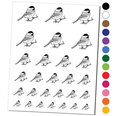 Black-Capped Chickadee Bird on Branch Temporary Tattoo Water Resistant Fake Body Art Set Collection - Light Blue (One Sheet)