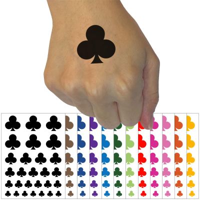 Card Suit Clubs Temporary Tattoo Water Resistant Fake Body Art Set Collection - White (One Sheet)