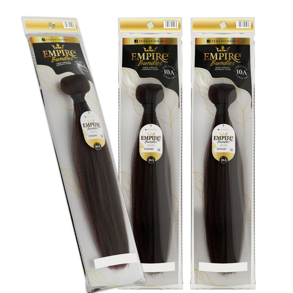 Sensationnel Empire bundles- straight 10a tangle shed free human hair for weaving and sew in styles - 3 pack (14 inch, NATURAL/BLACK)