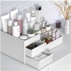 HJINGBIN Makeup Desk Organizer, Makeup Organizer with Drawers, Bathroom Countertop Organizer for Cosmetics, Vanity Holder for Lipstick, Brushes, Lotions, Eyeshadow, Nail Polish and Jewelry (White) view 2