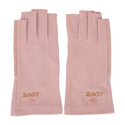 Manicure Gloves UV Stretchy Breathable Fingerless Fiber Cotton Nail Lamp Gloves for Home Salon(Pale Pinkish Gray)