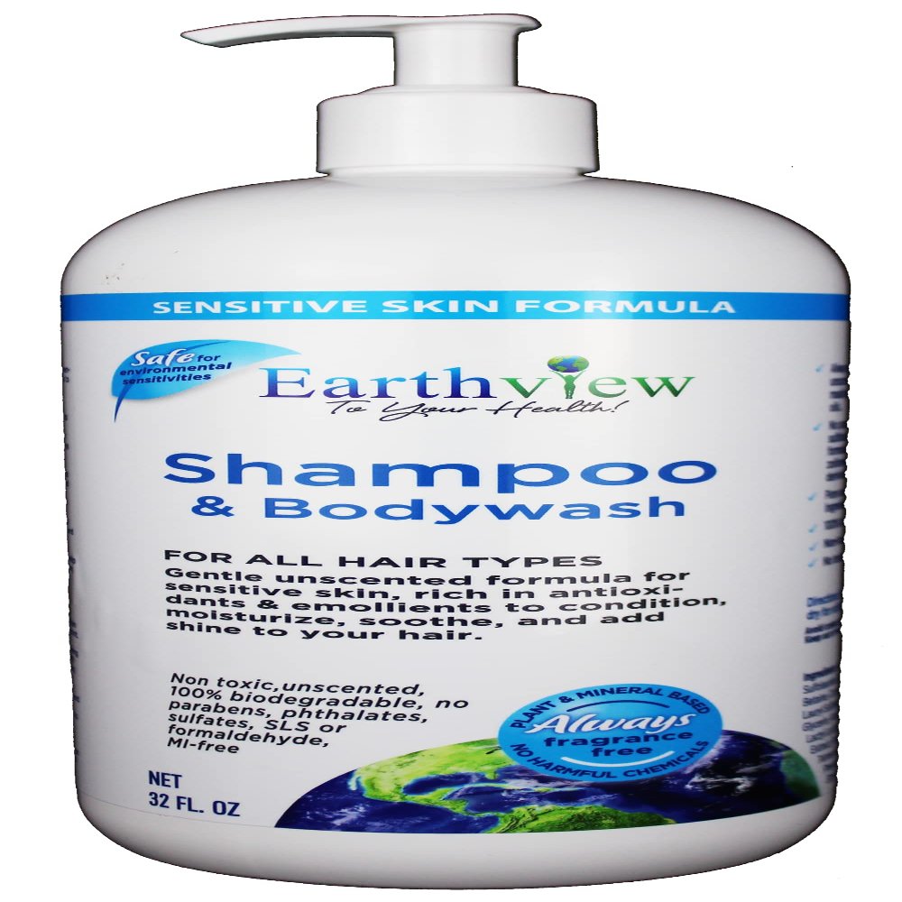 Earthview Fragrance Free Shampoo & Bodywash, 32 Fl Oz, All Hair Types- Designed for Environmental Sensitivities (MCS, EI, MI, Sensitive Skin, Unscented, Free & Clear, Eco-Friendly, Hypoallergenic)