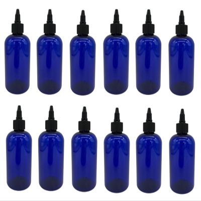 Natural Farms 8 oz Blue Boston Plastic Bottles -12 Pack Empty Bottle Refillable - BPA Free - Essential Oils - Aromatherapy | Black Twist Top Cap - Made in the USA