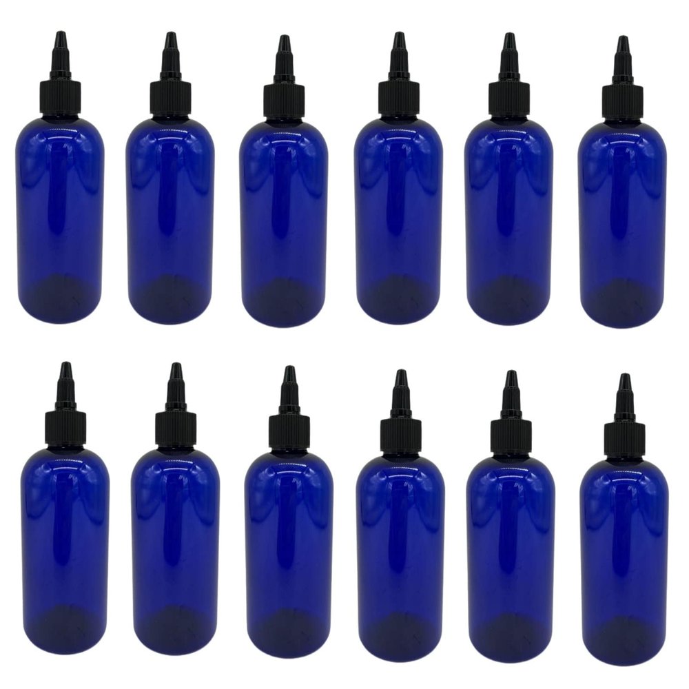 Natural Farms 8 oz Blue Boston Plastic Bottles -12 Pack Empty Bottle Refillable - BPA Free - Essential Oils - Aromatherapy | Black Twist Top Cap - Made in the USA