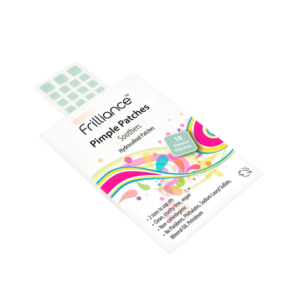 Frilliance Green Square Soothing Aloe & Hydrocolloid Acne Pimple Patches for Zits and Blemishes (18 Count, 2 Sizes) Spot Treatment Stickers for Face & Skin, Vegan and Cruelty Free