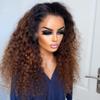 #1BT30 Ombre Color 360 Lace Wigs Human Hair Curly Wig Pre Plucked 180% Density Full End HD Invisible Lace 360 Wig Glueless Brazilian Hair Wigs Bleached Knots Transparent Lace Brown Deep Wave Wigs 24" view 2
