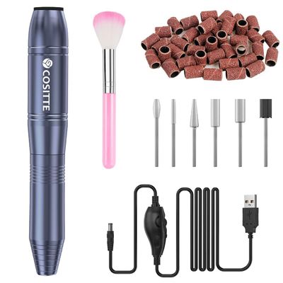 COSITTE Electric Nail Drill,USB Electric Nail Drill Machine for Acrylic Nails,Portable Electrical Nail File Polishing Tool Manicure Pedicure Efile Nail Supplies for Home and Salon Use, Gray