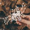 Unicra Flower Bride Wedding Hair Comb Leaf Rose Gold Bridal Headpiece Pearl Hair Accessories Crystal Hair Piece Jewelry for Women and Girls (C Rose Gold) view 1