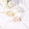 Unicra Flower Bride Wedding Hair Comb Leaf Rose Gold Bridal Headpiece Pearl Hair Accessories Crystal Hair Piece Jewelry for Women and Girls (C Rose Gold) view 2