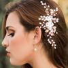Unicra Flower Bride Wedding Hair Comb Leaf Rose Gold Bridal Headpiece Pearl Hair Accessories Crystal Hair Piece Jewelry for Women and Girls (C Rose Gold) view 3