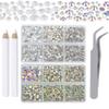 LPBeads 6000 Pieces Clear and Clear AB Non Hotfix Rhinestones 6 Sizes Round Crystal Glass Flat Back Rhinestones with Tweezers and Picking Pen for Nail Art Crafts Clothes Bags DIY view 1