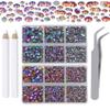LPBeads 6000 Pieces Blue Volcano and Green Volcano Non Hotfix Rhinestones 6 Sizes Round Crystal Glass Flat Back Rhinestones with Tweezers and Picking Pen for Nail Art Crafts Clothes Bags DIY view 1