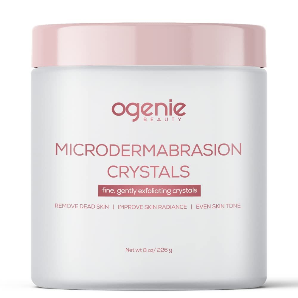 Ogenie Beauty Microdermabrasion Crystals 8 oz. / 226 g. Exfoliate, Even Skin Tone, Improve Skin Texture, Acne, Scars, Pores, Remove Blackheads, Peel, Scrub, Sugar Scrub, Facial, Resurfacing