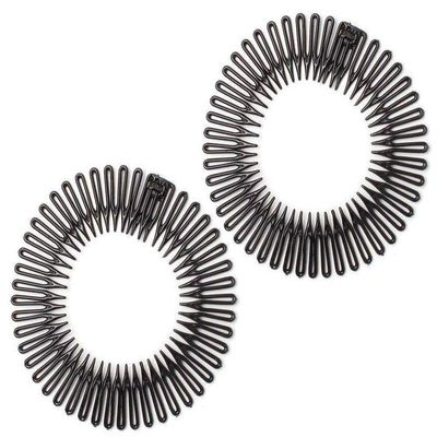 2 Classic Tort Brown Ladies Flex Combs Zig Zag Hair Band Unisex Design Comb Headband (Black)