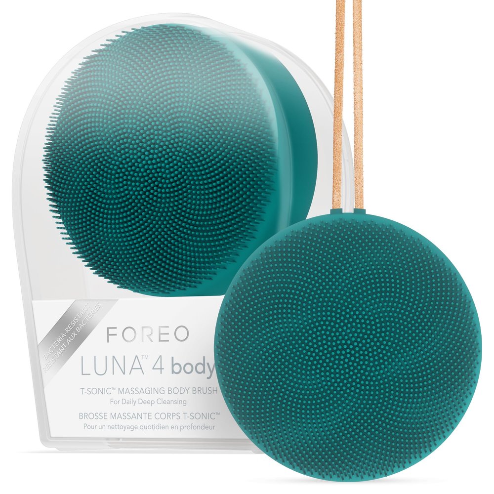FOREO LUNA 4 body- Body Brush- Whole Body Skin Care- Exfoliating Body Scrubber- Enhances Absorption of Lotion Actives- Premium Lymphatic Drainage Skincare Tool- Waterproof- Rechargeable - Evergreen