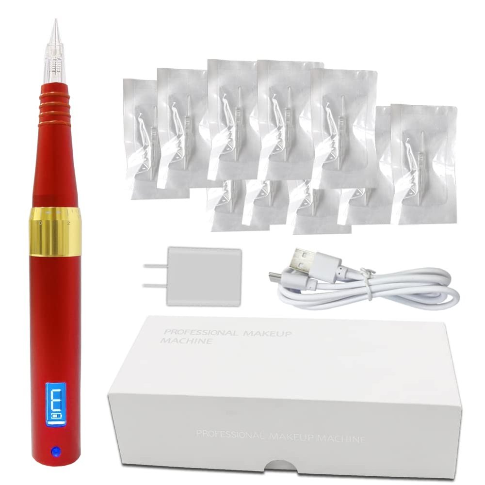 ALIWOD Permanent Makeup Pen Tattoo Rotary Machine 10PCS Needles For Eyebrow,Eyeliner, Lip, AP643