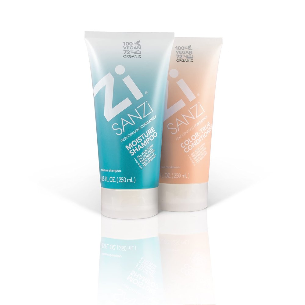 Zi Sanzi Performance Organics Combo: Vegan and Gluten-Free Shampoo and Conditioner Set - 100% Organic Ingredients for Deep Nourishment, Sulfate-Free, Suitable for All Hair Types, 2x 250ml