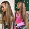 1B27 Highlight Ombre Straight HD Transparent Lace Front Human Hair Wig Honey Blonde Colored For Black Women Brazilian Virgin Hair Pre Plucked With Baby Hair Bleached Knots 150% Density 24Inch view 1