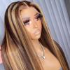 1B27 Highlight Ombre Straight HD Transparent Lace Front Human Hair Wig Honey Blonde Colored For Black Women Brazilian Virgin Hair Pre Plucked With Baby Hair Bleached Knots 150% Density 24Inch view 3