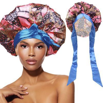 DONNA Large, Extra Large Adjustable Tie Satin Bonnet Sleep Cap 1pc Satin Headband Around Hairline & Nape Area Hair Accessories Night Cap Shower Caps, 1PC VICTORIAN PATTERN