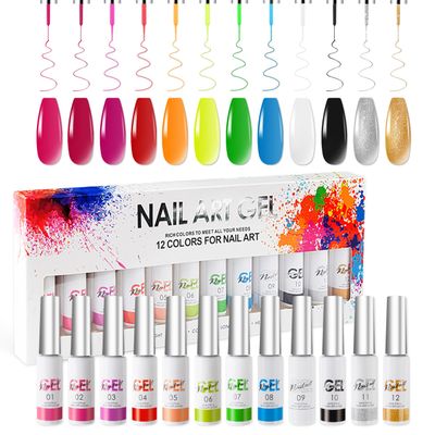 AIJIMEI 12-Color Nail Art Gel Polish Set with Liner, Gel Paint and Art Liner Set for Nail Painting