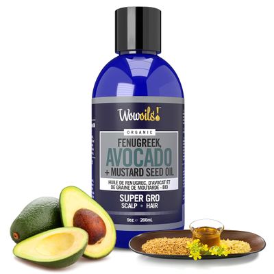 WOWOILS! Hair Growth Oil - Natural Fenugreek, Avocado & Mustard Seed Oils for Enhanced Scalp & Hair Wellness, Moisture & Strength, Ideal for All Hair Types & Textures, Organic Super Gro Formula, 9 Oz