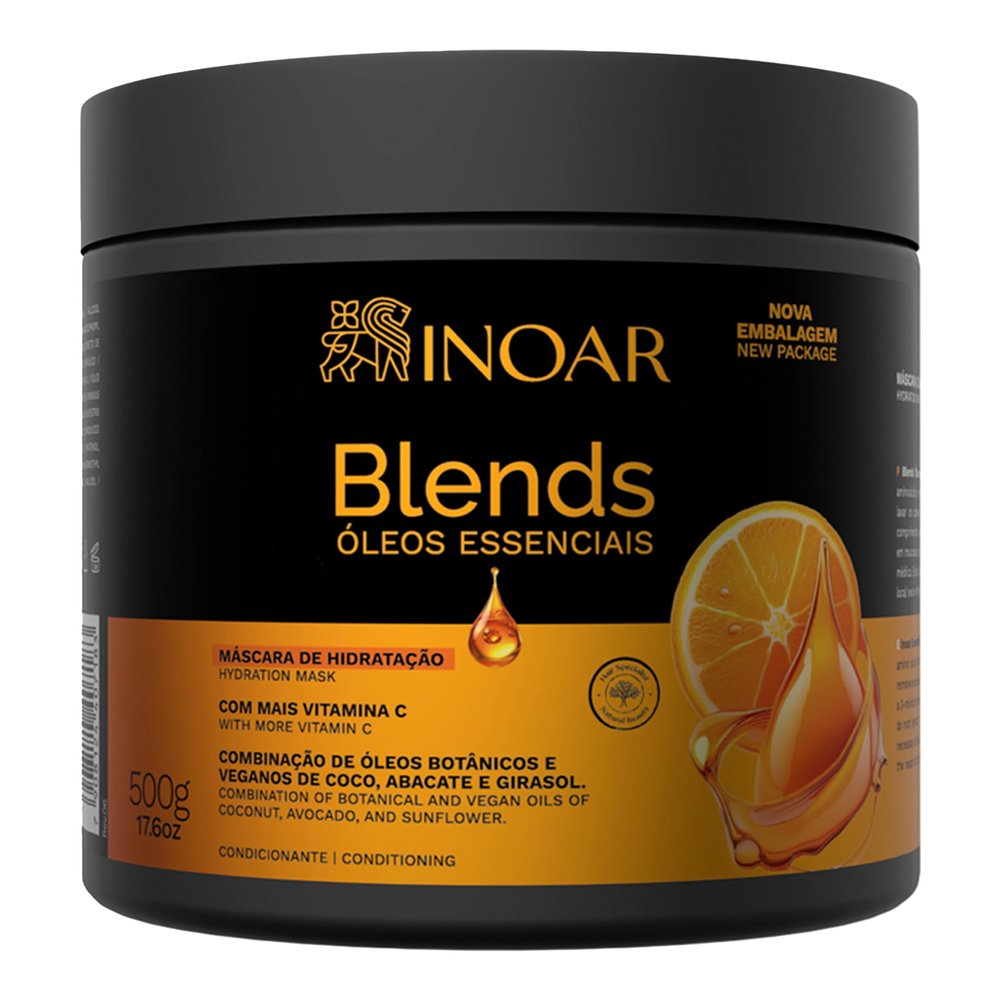 INOAR Blends Mask with Vitamin C & Argan Oil Moisturizing Hair Treatment for Dry Hair, Vegan & Cruelty-Free, 17.64 Fl Oz