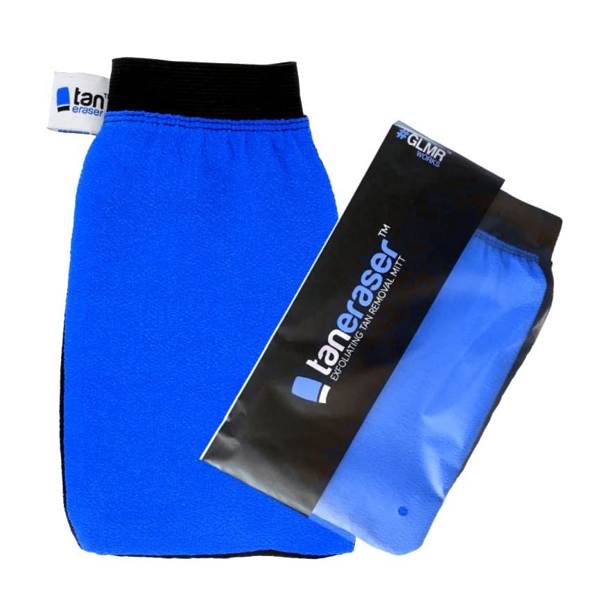 Tan Eraser Spray and Self Tan Remover Exfoliating Mitt | Salon Recommended Exfoliator Glove Easily Removes Any Sunless Tanner (Blue/Black)