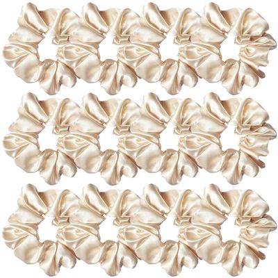 Sufermoe 12 Pcs Satin Silk Hair Scrunchies, Beige (4.5 Inch) Soft Hair Ties, Hair Bands, Hair Ropes, Ponytail Holders, Hair Accessories for Women and Girls