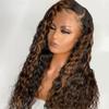 #1B/30 Highlight Wig Human Hair Wigs Water Wave Lace Front Wig HD Transaprent Lace 13X6 Frontal Wigs For Woman 180% Density Glueless Brazilian Remy Hair Wigs Loose Deep Wave Human Wigs 14Inch view 3
