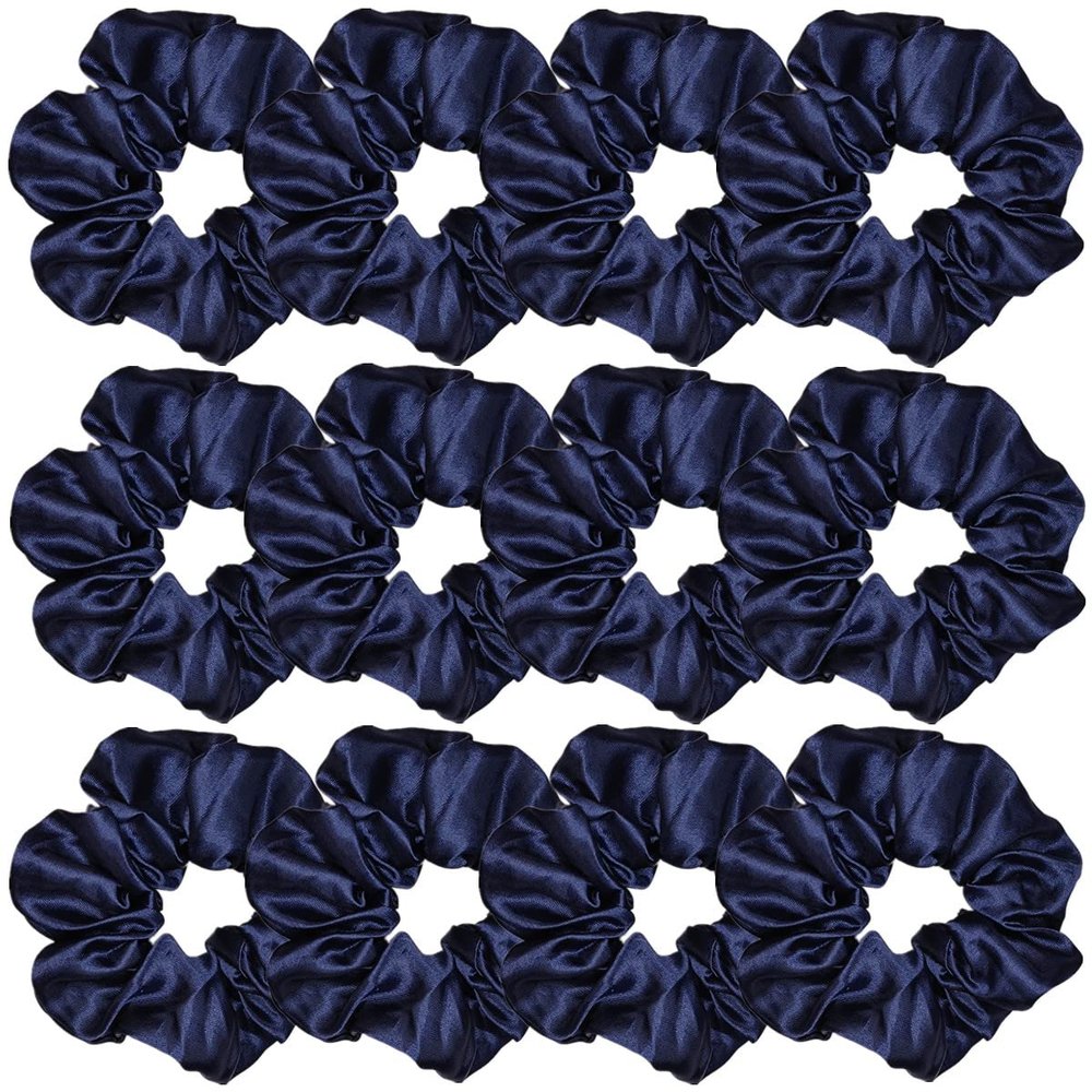 12 Pcs Satin Silk Scrunchies Soft Ties Fashion Bands Hair Bows Elastic Bracelet Ponytail Holders for Women and Girls (4.5 Inch, Navy Blue)