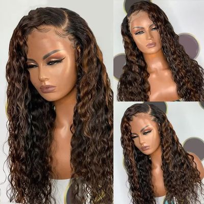 #1B/30 Highlight Wig Human Hair Wigs Water Wave Lace Front Wig HD Transaprent Lace 13X6 Frontal Wigs For Woman 180% Density Glueless Brazilian Remy Hair Wigs Loose Deep Wave Human Wigs 22Inch