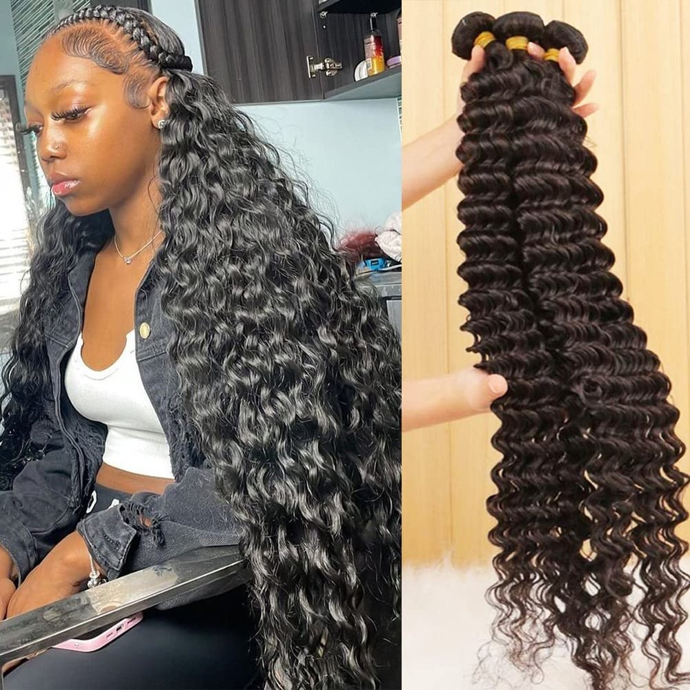 12A Brazilian Deep Wave Human Hair Bundles (30 28 26 24) 100% Unprocessed Virgin Remy Hair Deep Curly Human Hair Weave 4 Bundles Extensions for Black Women Natural Color