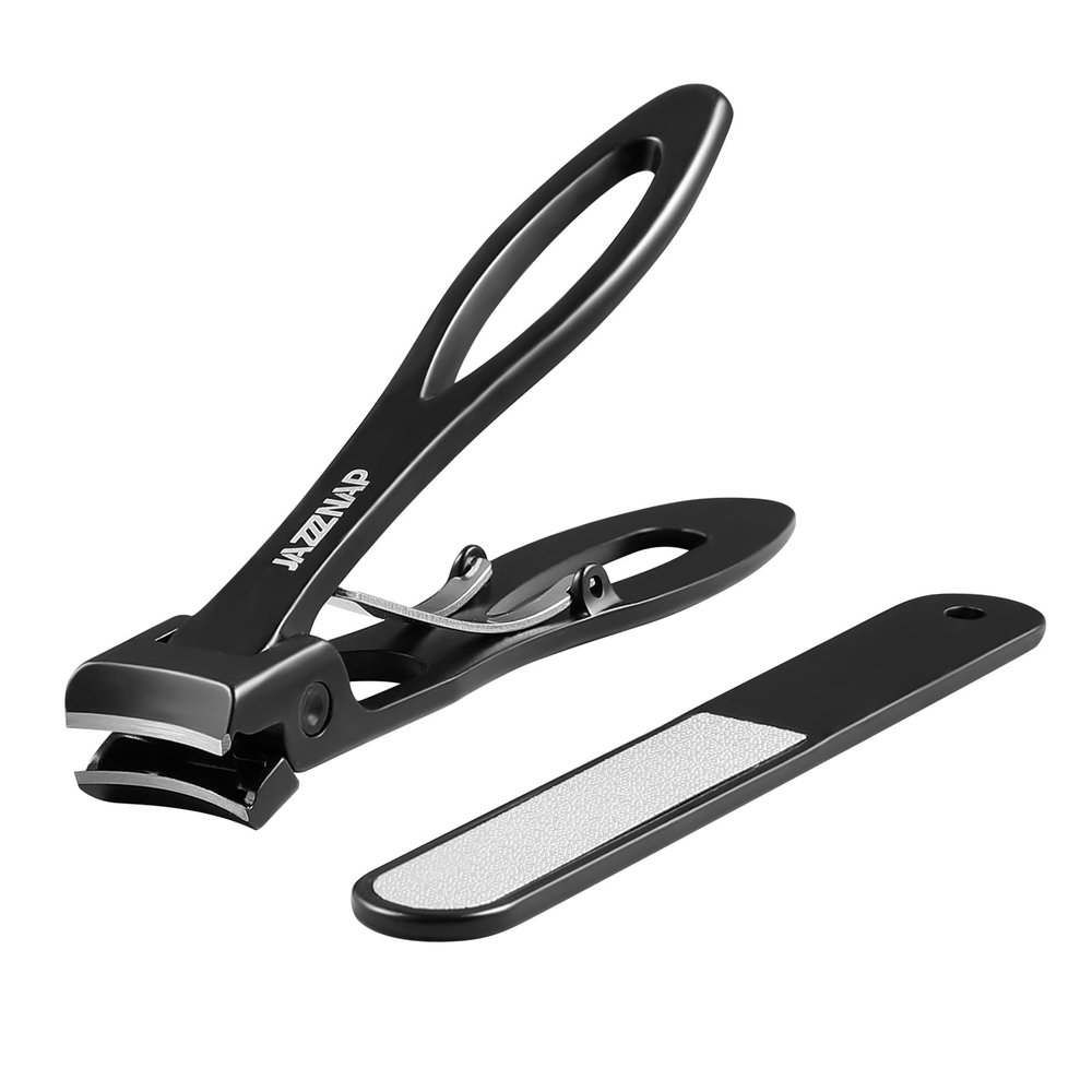 JAZZZNAP Nail Clippers Set, Ultra Wide Jaw Opening Fingernail and Toenail Clippers with Nail File for Thick and Ingrown Nails, Black