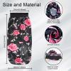 3 Pcs Satin Bonnet Sleep Cap, Extra Long for Braids, Comfortable for Sleeping, Silk Bonnet for Women Dreadlocks, Long Hair, Soft Elastic Band (Black, Green Leaves, Black Flowers) view 2
